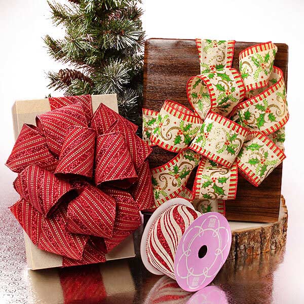 Prints & Patterned Christmas Natural Wired Ribbons